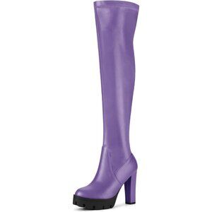 Women's Purple Platform Boots Chunky Heel Over Knee High Rounded Toe Long Boots